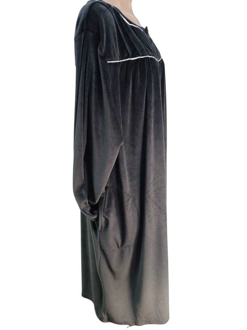 Aria Collection Womens 3X Black Velour Nightgown Button Front Knit Recycled Eco - Picture 5 of 13